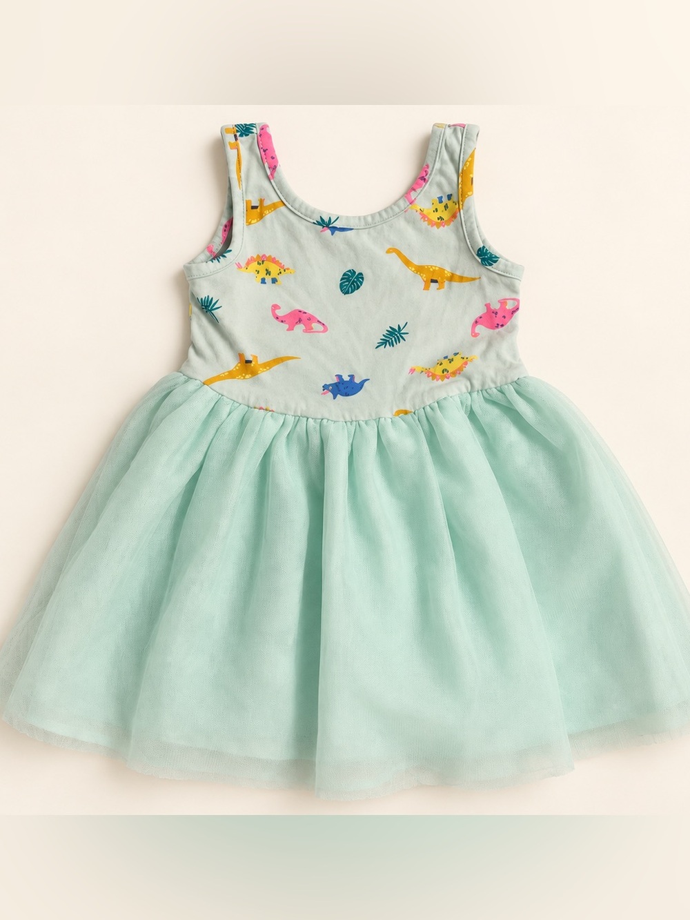 Old Navy Mint Tulle Dress with Colorful Dinosaur Print
